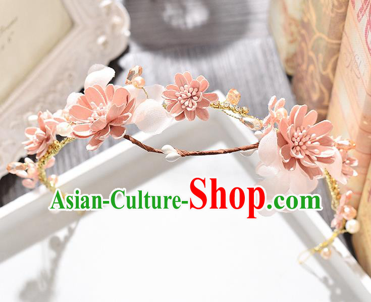 Top Grade Handmade Chinese Classical Hair Accessories Princess Wedding Baroque Pink Flowers Garland Hair Clasp Bride Headband for Women