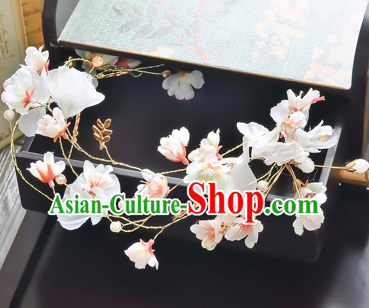 Top Grade Handmade Chinese Classical Hair Accessories Princess Wedding Baroque White Flowers Garland Hair Clasp Bride Headband for Women