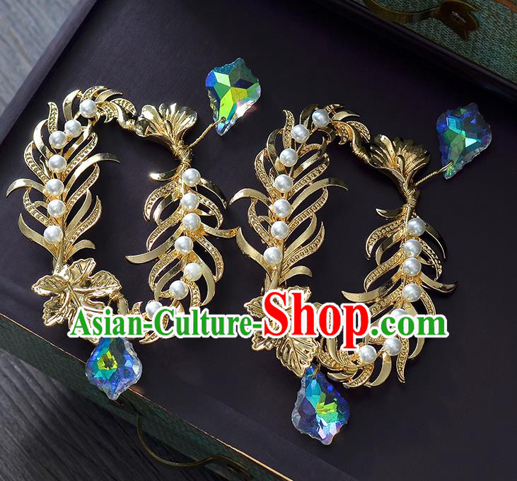 Top Grade Handmade Chinese Classical Hair Accessories Princess Wedding Baroque Golden Hair Claw Bride Headband for Women