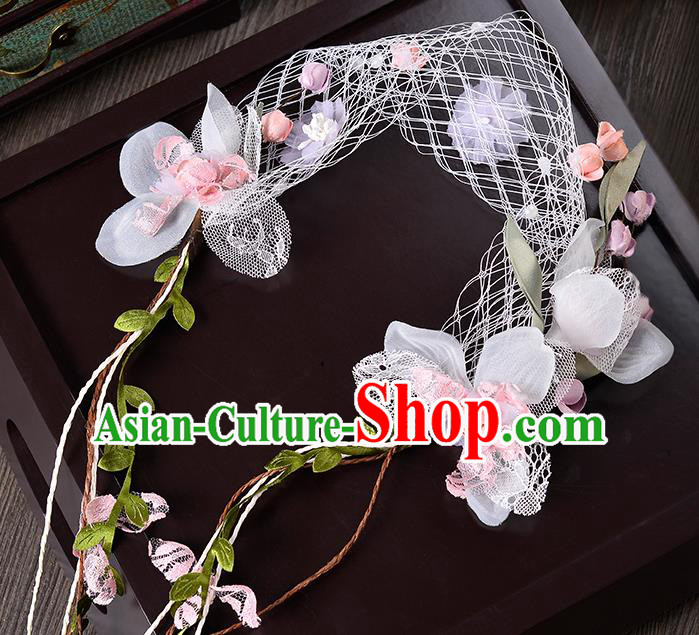 Top Grade Handmade Chinese Classical Hair Accessories Princess Wedding Baroque Pink Flowers Veil Hair Clasp Bride Headband for Women