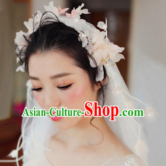 Top Grade Handmade Chinese Classical Hair Accessories Princess Wedding Baroque Pink Flowers Veil Hair Clasp Bride Headband for Women