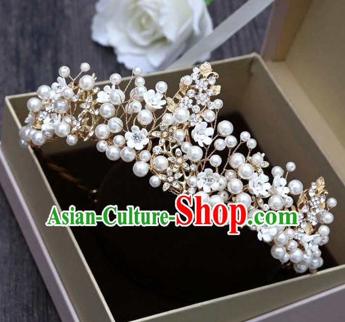 Top Grade Handmade Hair Accessories Baroque Luxury Crystal Leaf Pearls Royal Crown, Bride Wedding Hair Kether Jewellery Princess Imperial Crown for Women