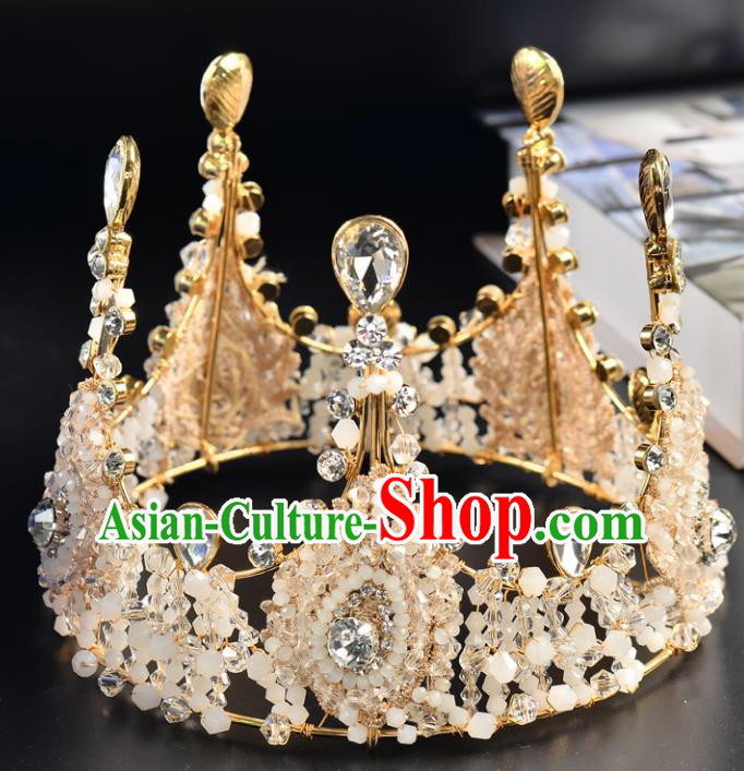 Top Grade Handmade Hair Accessories Baroque Luxury Beads Crystal Round Royal Crown, Bride Wedding Hair Kether Jewellery Princess Imperial Crown for Women
