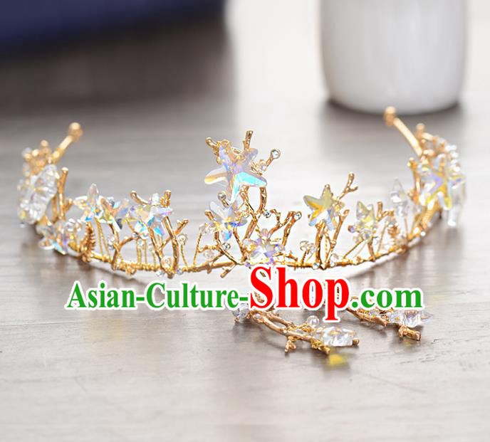 Top Grade Handmade Hair Accessories Baroque Style Palace Princess Wedding Crystal Stars Vintage Royal Crown, Bride Hair Kether Jewellery Imperial Crown for Women