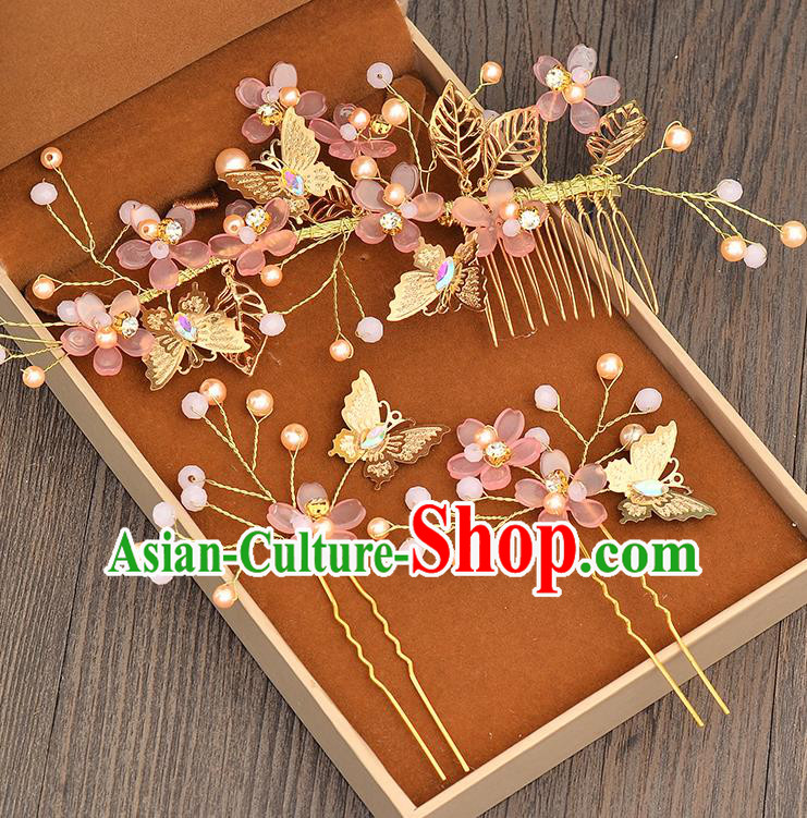 Top Grade Handmade Chinese Classical Hair Accessories Princess Wedding Baroque Pink Flowers Hair Clasp Hairpins Headband Bride Headwear for Women