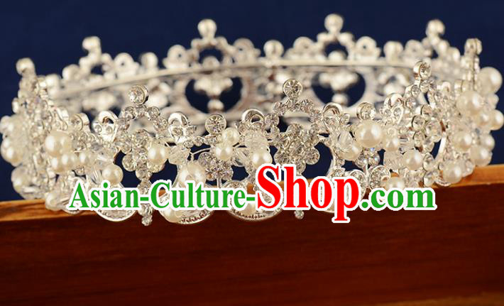 Top Grade Handmade Hair Accessories Baroque Style Princess Crystal Pearls Vintage Royal Crown, Bride Wedding Hair Kether Jewellery Round Imperial Crown for Women