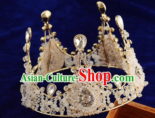 Top Grade Handmade Hair Accessories Baroque Queen Crystal Beads Round Royal Crown, Bride Wedding Hair Kether Jewellery Imperial Crown for Women