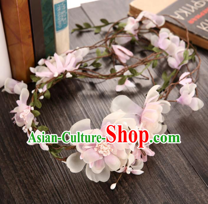 Top Grade Handmade Chinese Classical Hair Accessories Princess Wedding Baroque Hair Clasp Bride Pink Silk Flowers Headband Headwear for Women