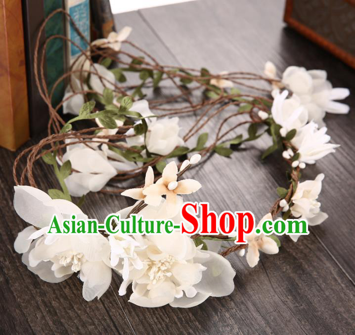 Top Grade Handmade Chinese Classical Hair Accessories Princess Wedding Baroque Hair Clasp Bride Beige Silk Flowers Headband Headwear for Women