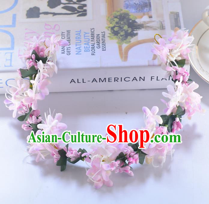 Top Grade Handmade Chinese Classical Hair Accessories Princess Wedding Baroque Pink Flower Garland Hair Clasp Headband Bride Headwear for Women