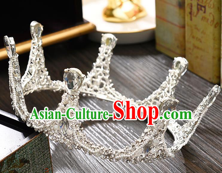 Top Grade Handmade Hair Accessories Baroque Luxury Crystal Round Royal Crown, Bride Wedding Hair Kether Jewellery Princess Imperial Crown for Women