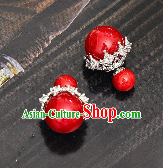 Top Grade Handmade Chinese Classical Jewelry Accessories Wedding Red Pearls Earrings Bride Hanfu Eardrop for Women
