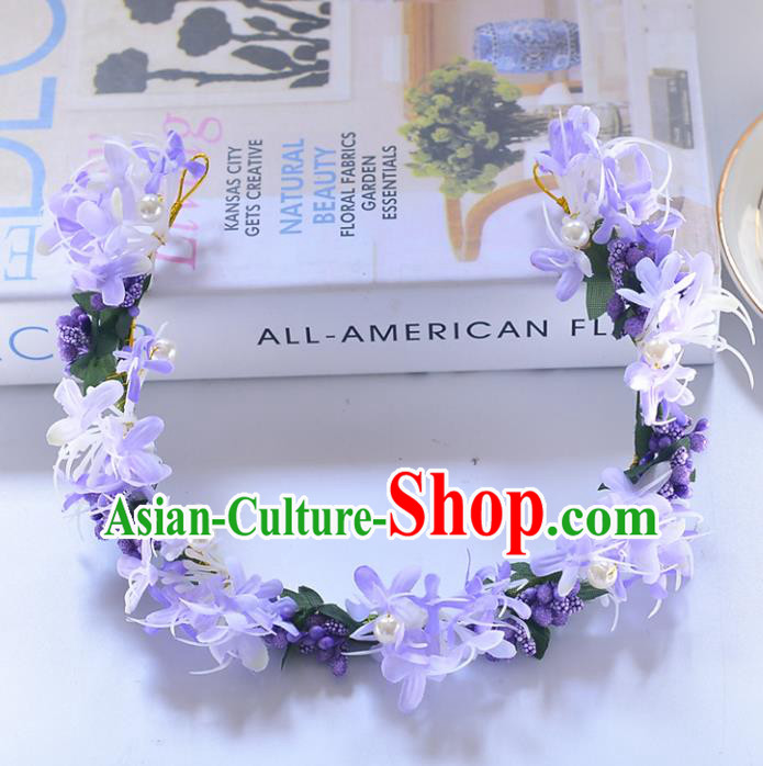 Top Grade Handmade Chinese Classical Hair Accessories Princess Wedding Baroque Purple Flower Garland Hair Clasp Headband Bride Headwear for Women