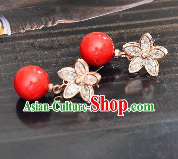 Top Grade Handmade Chinese Classical Jewelry Accessories Wedding Crystal Flower Ear Stud Bride Hanfu Earrings for Women