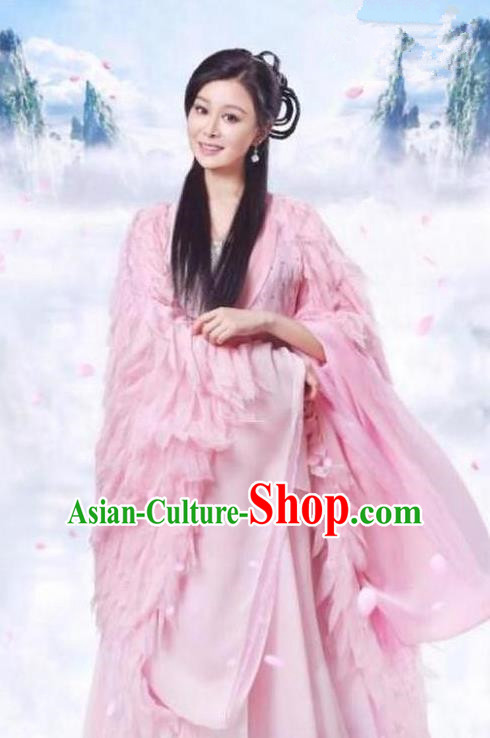 Traditional Chinese Ancient Times Fairy Embroidery Costume and Headpiece Complete Set, Xuan-Yuan Sword Legend  The Clouds of Han Chinese Ancient Princess Hanfu Dress for Women