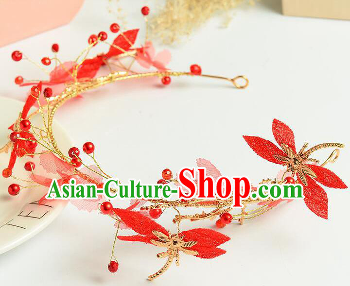 Top Grade Handmade Chinese Classical Hair Accessories Princess Wedding Baroque Red Dragonfly Garland Hair Clasp Headband Bride Headband for Women