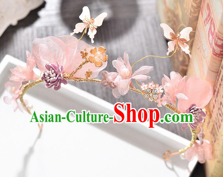 Top Grade Handmade Chinese Classical Hair Accessories Princess Wedding Baroque Pink Flowers Garland Hair Clasp Headband Bride Headband for Women