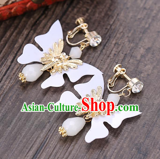 Top Grade Handmade Chinese Classical Jewelry Accessories Wedding White Butterfly Tassel Ear Stud Bride Hanfu Earrings for Women