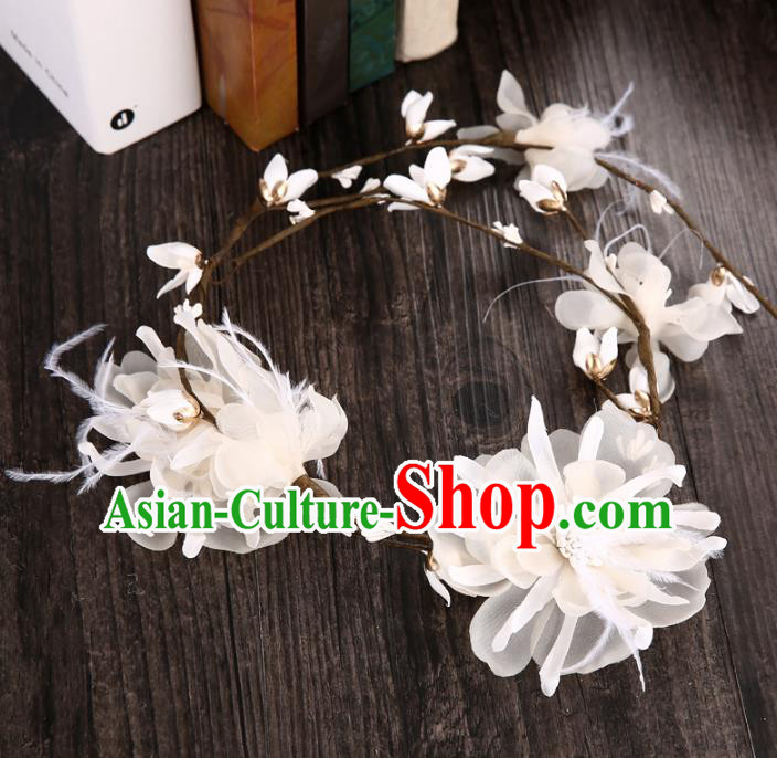 Top Grade Handmade Chinese Classical Hair Accessories Princess Wedding Baroque Headwear White Feather Flowers Hair Clasp Bride Headband for Women