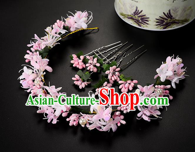 Top Grade Handmade Chinese Classical Hair Accessories Princess Wedding Baroque Headwear Pink Flowers Hair Clasp Bride Headband for Women