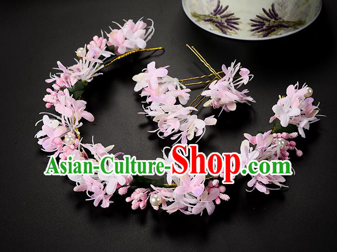 Top Grade Handmade Chinese Classical Hair Accessories Princess Wedding Baroque Headwear Pink Pearl Flowers Hair Clasp Bride Headband for Women