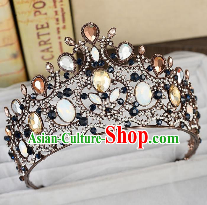 Top Grade Handmade Hair Accessories Baroque Queen Crystal Opal Royal Crown, Bride Wedding Hair Jewellery Princess Imperial Crown for Women