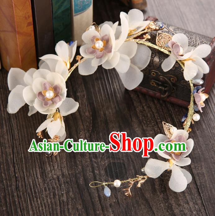 Top Grade Handmade Chinese Classical Hair Accessories Princess Wedding Baroque Headwear Beige Flowers Headband Hair Clasp for Women