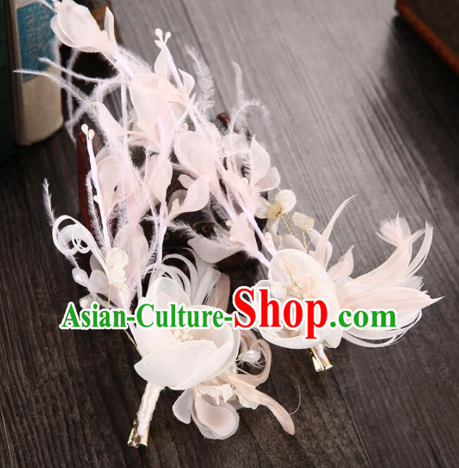 Top Grade Handmade Chinese Classical Hair Accessories Princess Wedding Baroque Headwear Pink Feather Flowers Headband Hair Clasp for Women