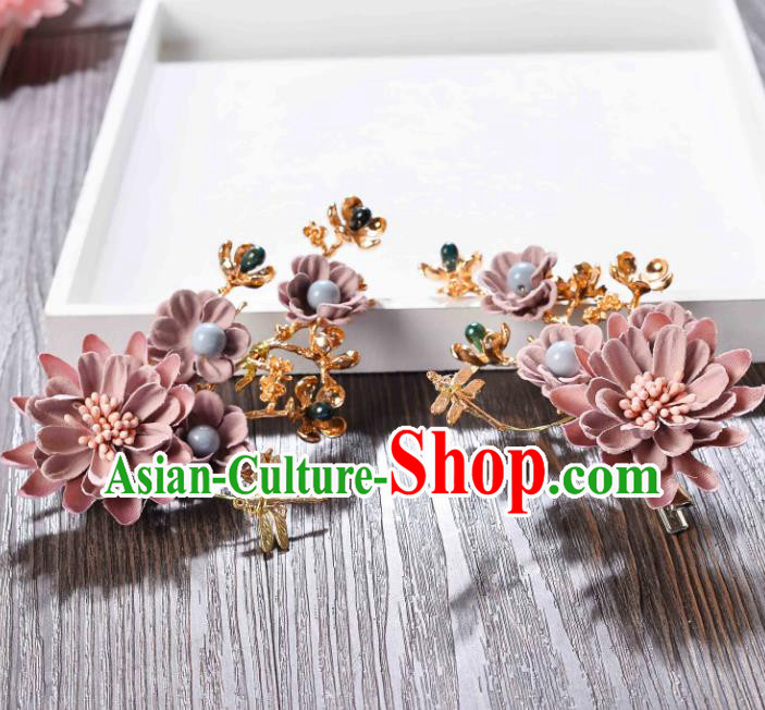 Top Grade Handmade Chinese Classical Hair Accessories Princess Wedding Baroque Headwear Pink Flowers Headband Hair Stick for Women