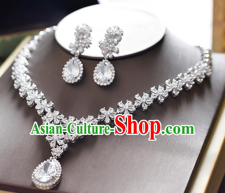 Top Grade Handmade Chinese Classical Jewelry Accessories Wedding Crystal Tassel Necklace and Earrings Bride Hanfu Eardrop Necklet Headgear for Women