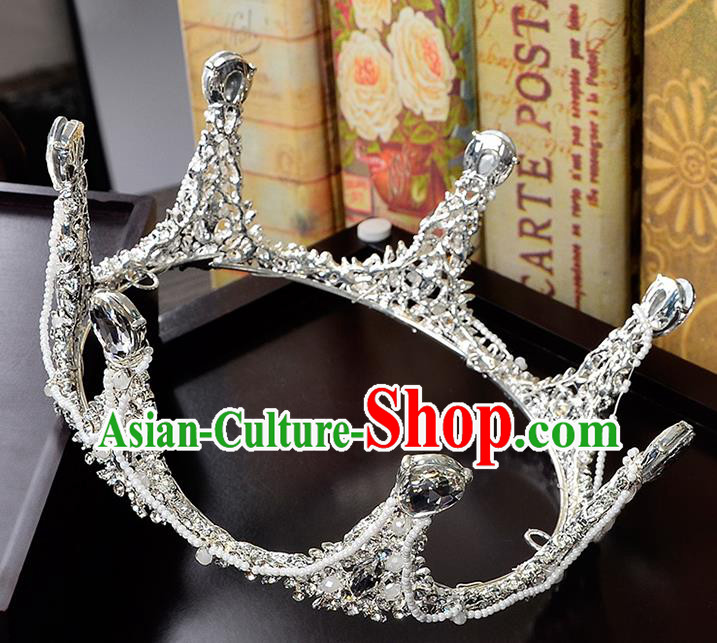 Top Grade Handmade Hair Accessories Baroque Crystal Round Imperial Crown, Bride Wedding Hair Jewellery Queen Crystal Crown for Women