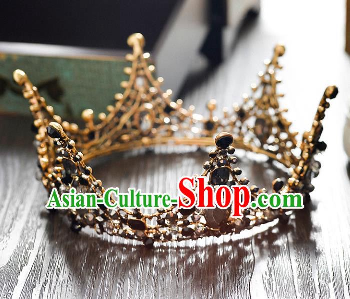 Top Grade Handmade Hair Accessories Baroque Crystal Vintage Round Black Imperial Crown, Bride Wedding Hair Jewellery Queen Crown for Women