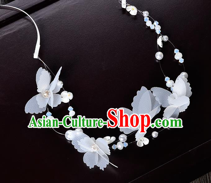 Top Grade Handmade Chinese Classical Hair Accessories Princess Wedding Baroque Headwear White Flower Pearls Headband Bride Hair Clasp for Women