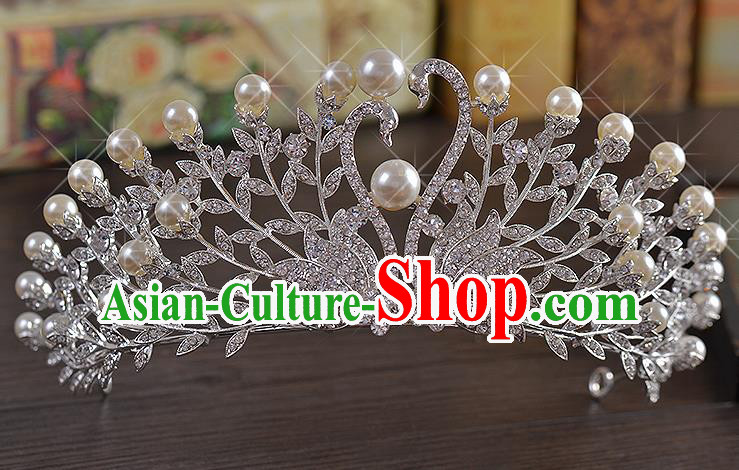 Top Grade Handmade Hair Accessories Baroque Queen Crystal Peacock Royal Crown, Bride Wedding Hair Jewellery Princess Pearls Imperial Crown for Women