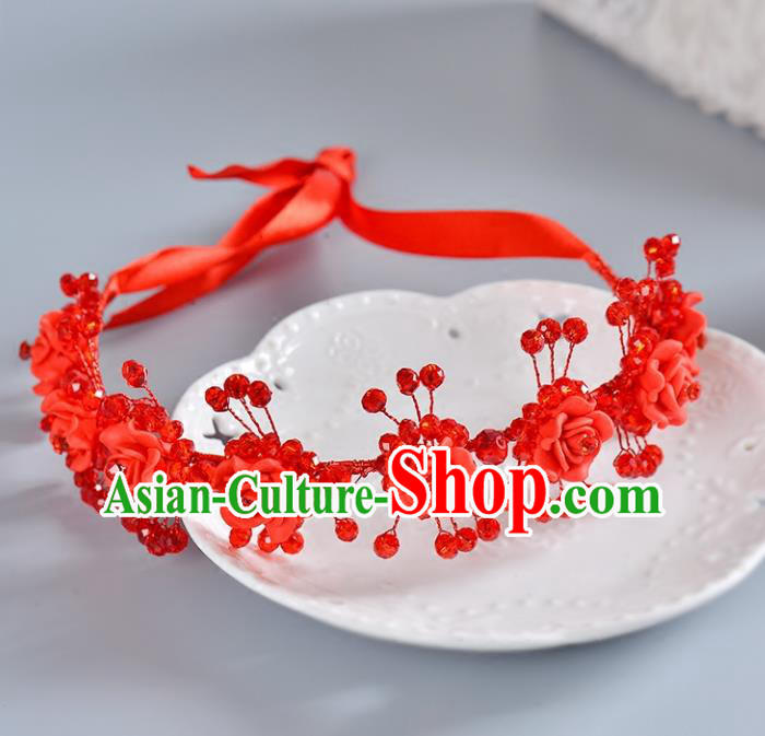 Top Grade Handmade Chinese Classical Hair Accessories Princess Wedding Baroque Headwear Red Rose Hair Clasp Bride Headband for Women