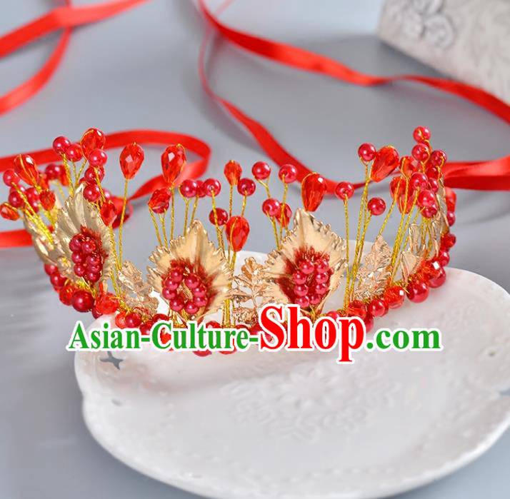 Top Grade Handmade Chinese Classical Hair Accessories Princess Wedding Baroque Headwear Red Beads Hair Clasp Bride Headband for Women