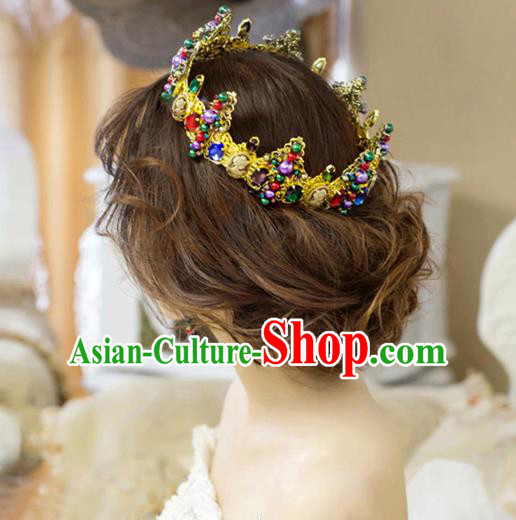 Top Grade Handmade Hair Accessories Baroque Colorful Crystal Royal Crown, Bride Wedding Hair Jewellery Princess Imperial Crown for Women