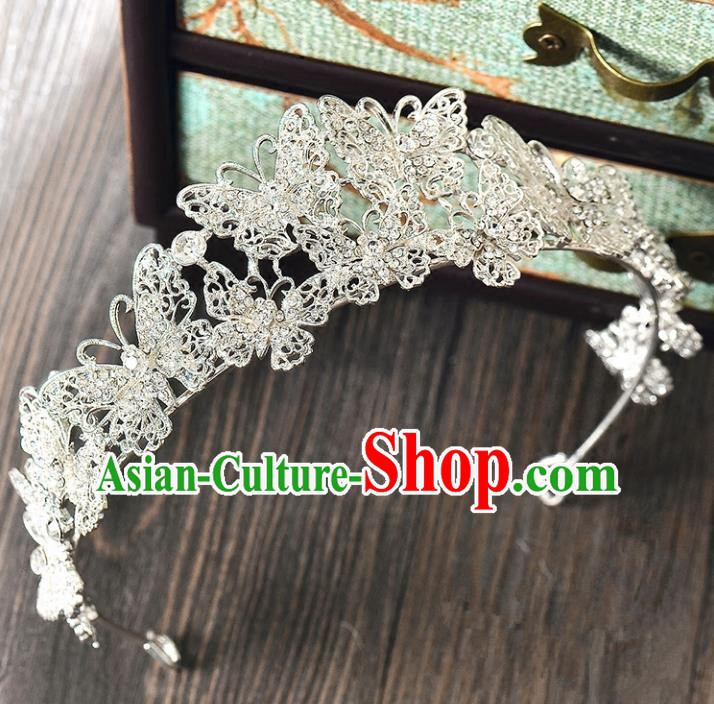 Top Grade Handmade Hair Accessories Baroque Rhinestone Butterfly Imperial Crown, Bride Wedding Hair Jewellery Princess Crystal Crown for Women