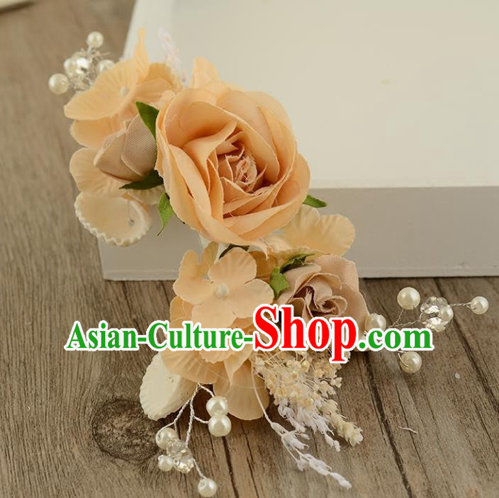 Top Grade Handmade Chinese Classical Hair Accessories Princess Wedding Baroque Hair Claw Headwear Orange Flowers Bride Hair Stick for Women