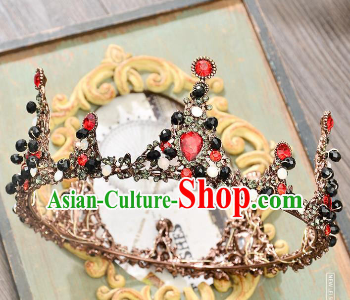 Top Grade Handmade Hair Accessories Baroque Red Rhinestone Round Imperial Crown, Bride Wedding Hair Jewellery Queen Crystal Crown for Women