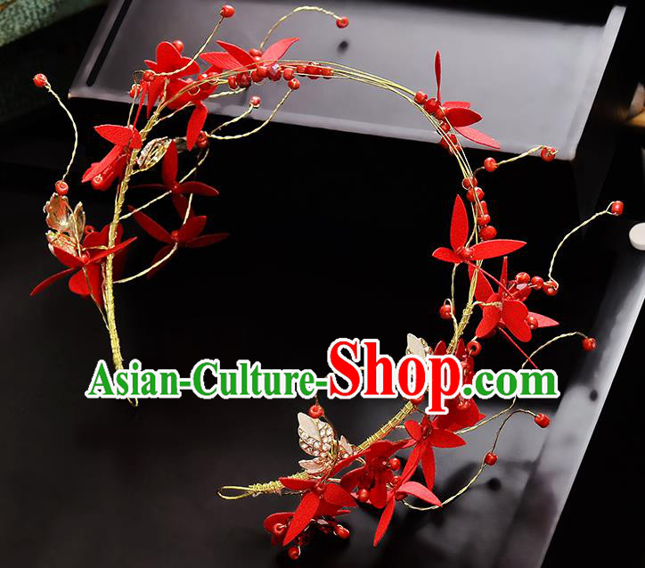Top Grade Handmade Chinese Classical Hair Accessories Princess Wedding Baroque Headwear Red Flowers Hair Clasp Bride Headband for Women