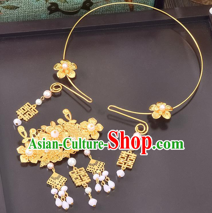 Top Grade Handmade Chinese Classical Jewelry Accessories Wedding Xiuhe Suit Tassel Necklace Bride Hanfu Eardrop Necklet Headgear for Women