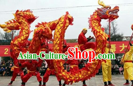World Dragon Dance Competition Red Dragon Head Lion Dance Costumes Complete Set for Adult