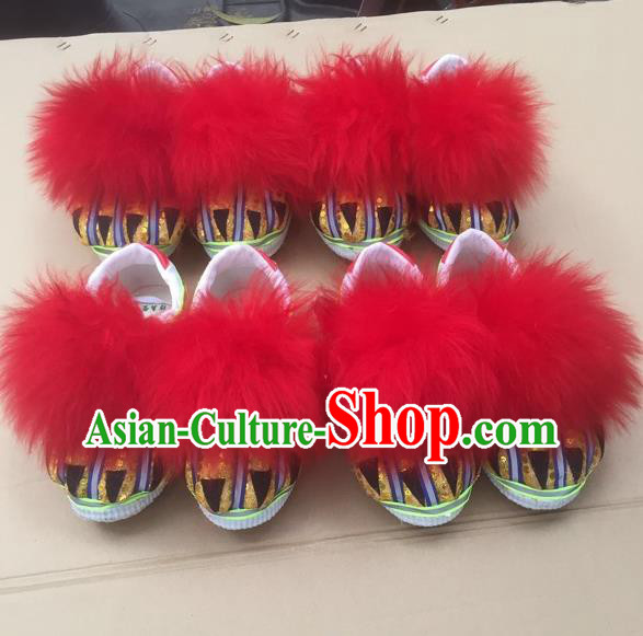 World Lion Dance Competition Red Fur Shoes Lion Dance Shoes for Adult