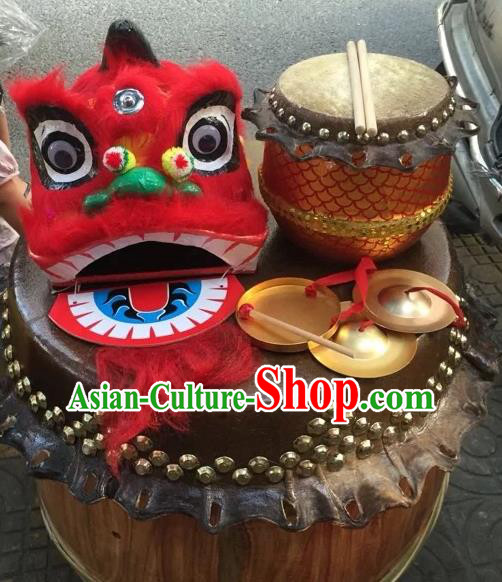 World Lion Dance Competition Orange Fur Lion Head Lion Dance Costumes and Drum Gong for Kids