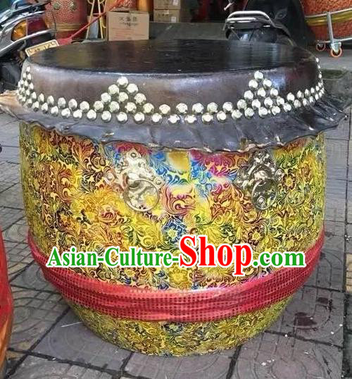 Dragon Dance Lion Dance Yellow Drum Cowhide Drum Cart Musical Instrument Tupan Complete Set