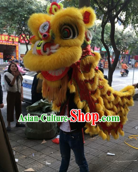 World Lion Dance Competition Yellow Fur Lion Head Lion Dance Costumes for Adult