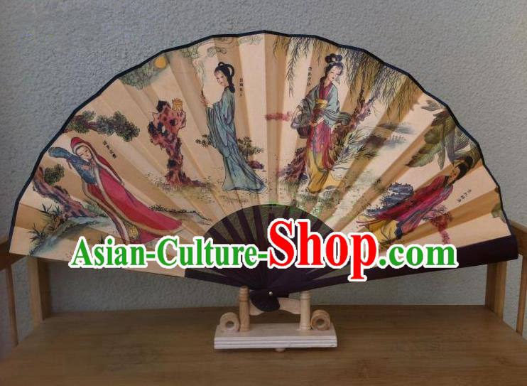Traditional Chinese Crafts Silk Folding Fan China Sensu Ink Painting Four Great Beauty Accordion Fan for Men
