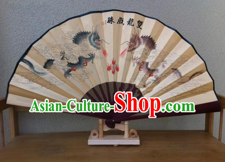 Traditional Chinese Crafts Silk Folding Fan China Sensu Printing Dragons Accordion Paper Fan for Men
