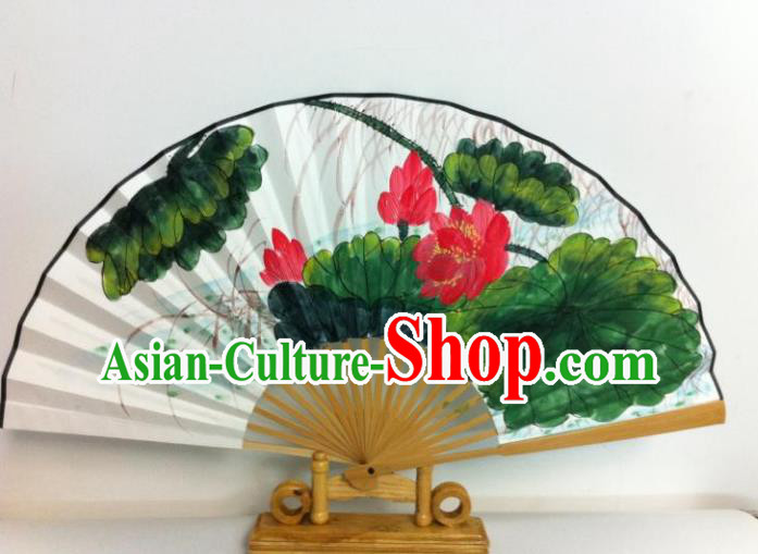 Traditional Chinese Crafts Peking Opera Folding Fan China Sensu Printing Lotus Flowers Dance Accordion Fan for Women
